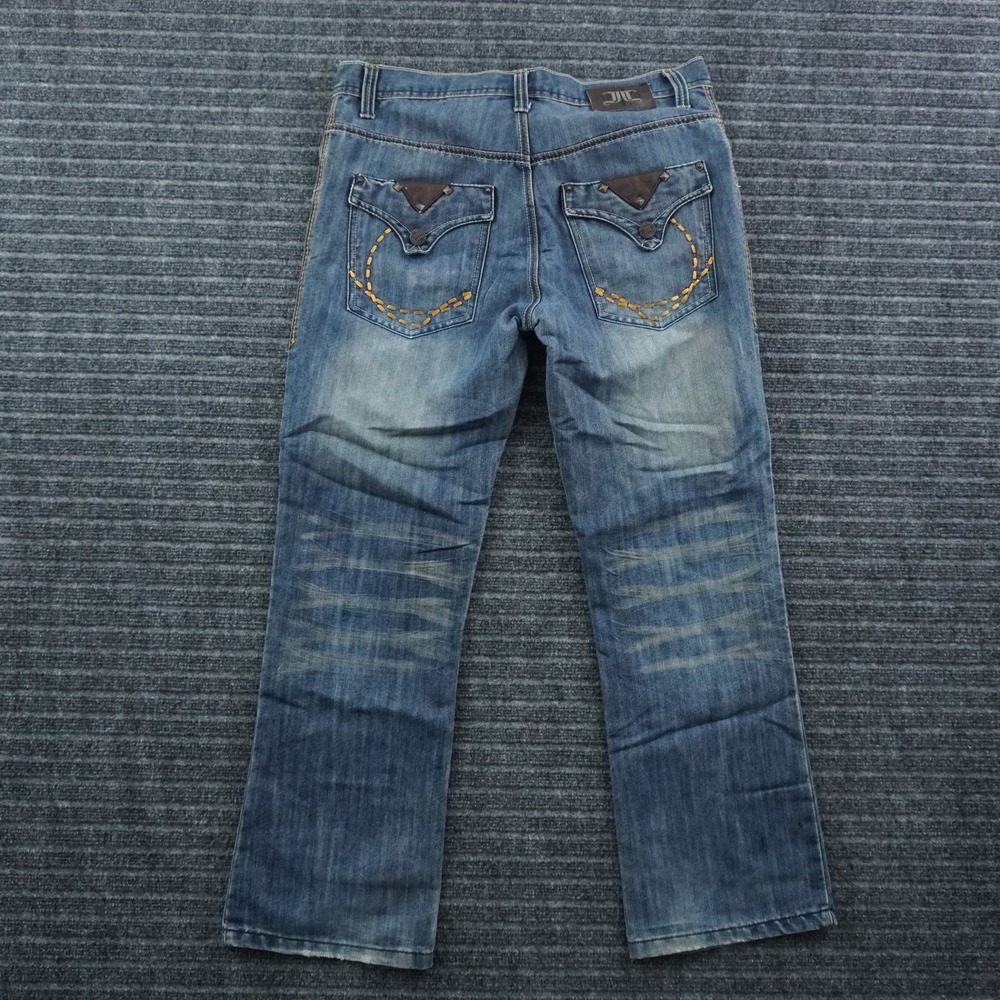 MEK Slim Bootcut Jeans Mens 34/30 Blue Medium Wash Studded Pockets Streetwear
